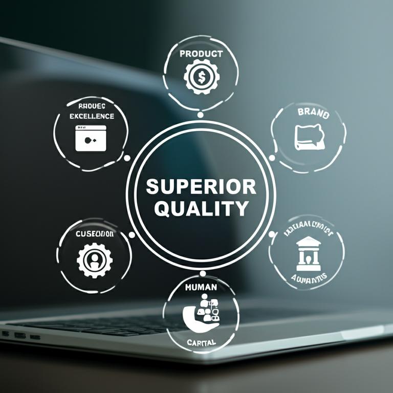 Chất Lượng Vượt Trội: Bí Quyết Nâng Tầm Giá Trị và Vị Thế Doanh Nghiệp 7 Infographic illustrating the components of superior business quality: product, customer experience, brand, and people.