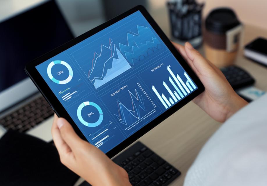 Chuyên gia phân tích tài chính xem xét biểu đồ lợi tức trên máy tính bảng.