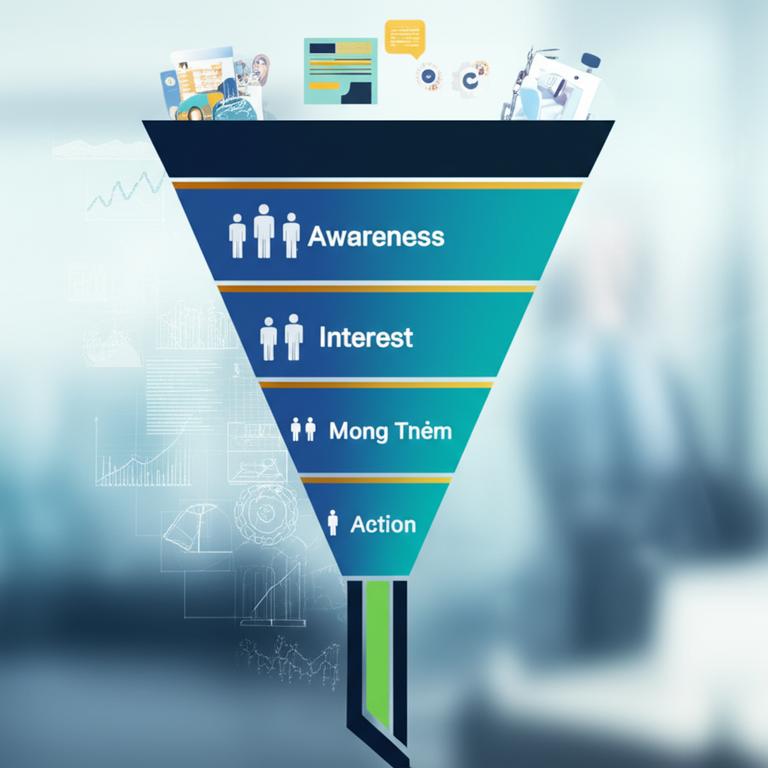 Minh họa Marketing Funnel trực quan với các giai đoạn chuyển đổi khách hàng.