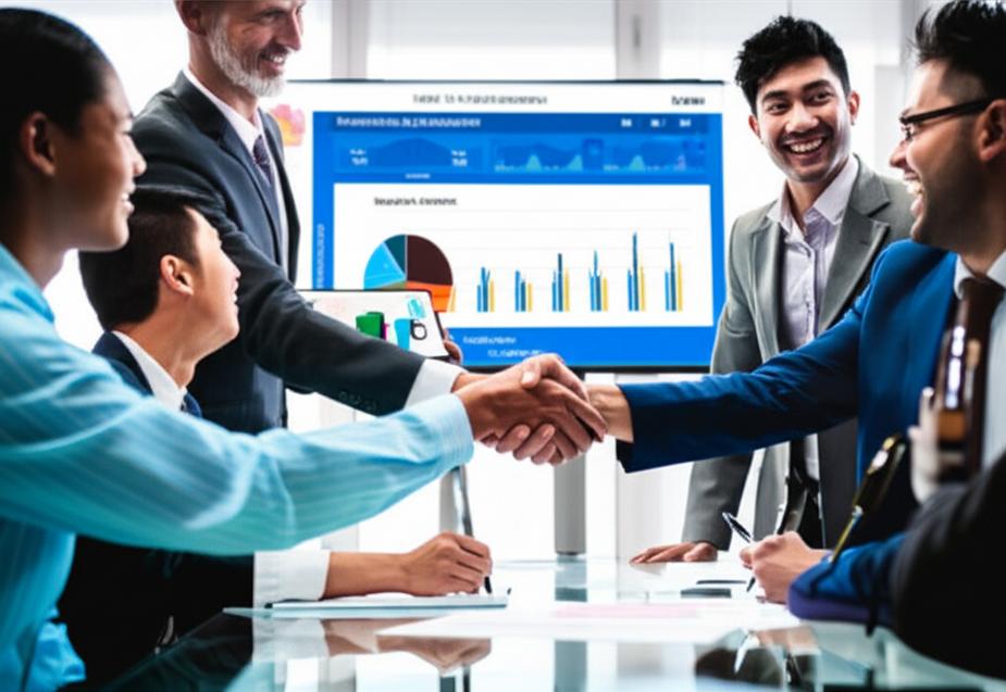 Doanh nhân đàm phán thành công trong phòng họp hiện đại.