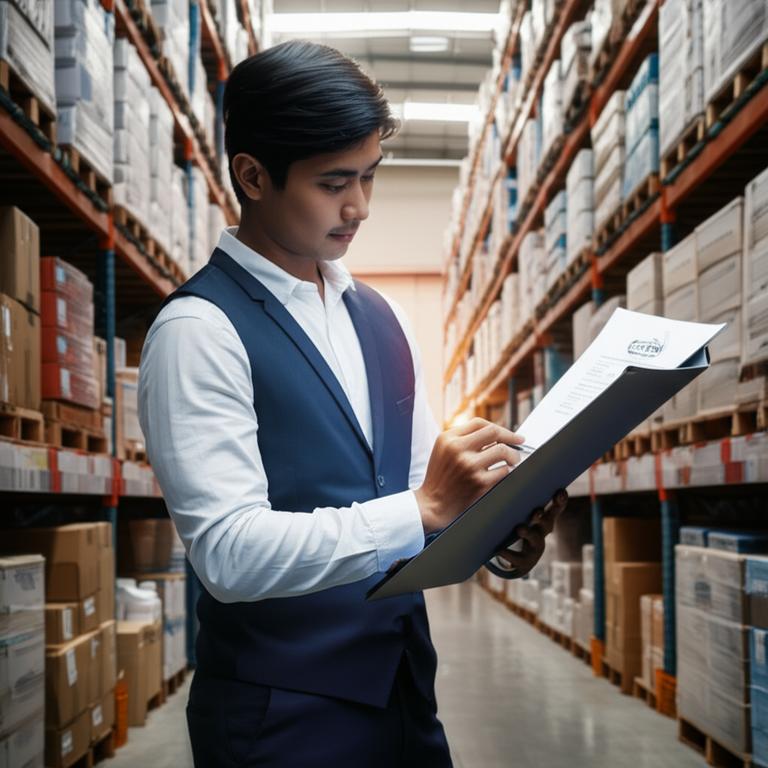 Nhà Phân Phối Độc Quyền: Bí Quyết Thành Công và Cơ Hội Mở Rộng Kinh Doanh 2 Doanh nhân xem xét hợp đồng, kho hàng chuyên nghiệp, biểu tượng thành công.