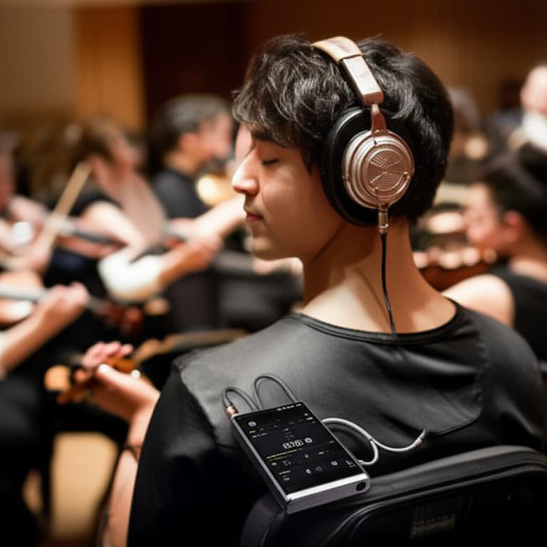 Người thưởng thức nhạc lossless bằng tai nghe cao cấp.