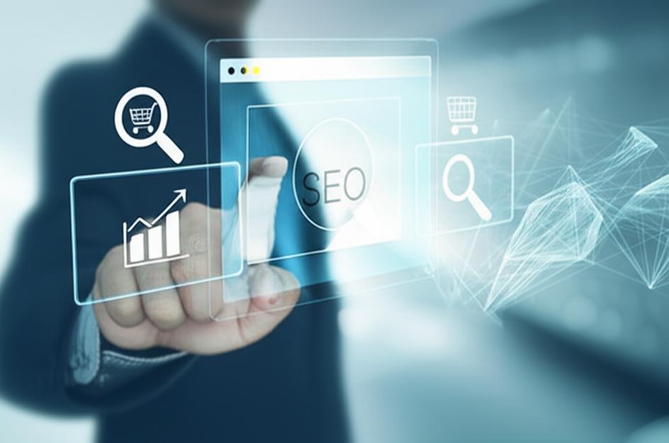 Giao diện phần mềm bán hàng tích hợp SEO, biểu tượng bán hàng và SEO kết hợp.