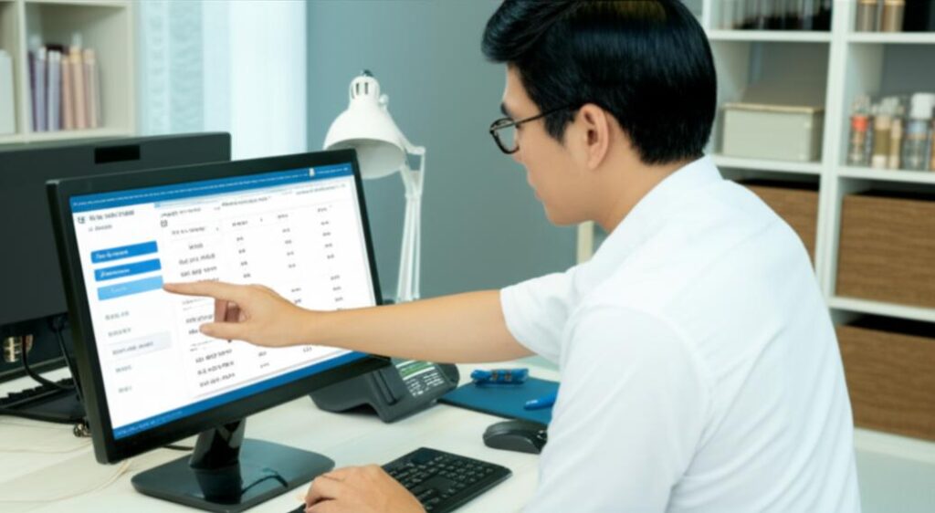 Doanh nhân sử dụng phần mềm Ebiz để in hóa đơn A4.