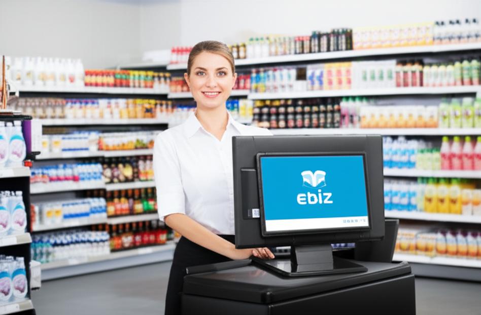 Giải pháp Tối ưu Quản lý Cửa hàng Tạp hóa: Phần mềm Bán hàng Offline Hiệu quả 5 Quầy thanh toán cửa hàng tạp hóa với màn hình hiển thị phần mềm quản lý bán hàng Ebiz.