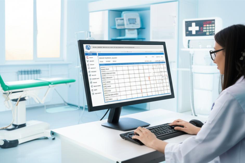 Phòng khám hiện đại với bác sĩ sử dụng phần mềm quản lý y tế offline.