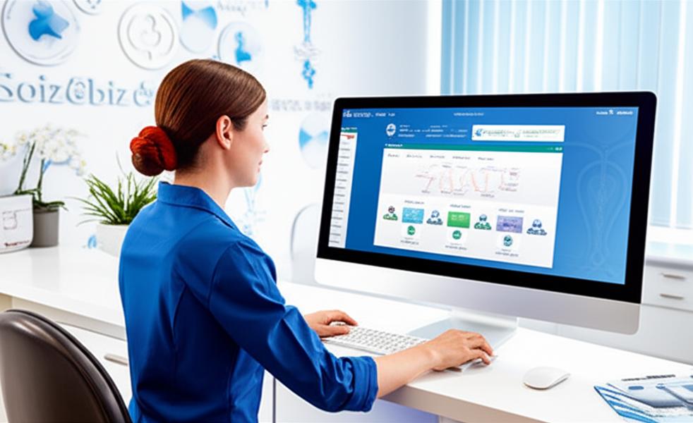 Giao diện phần mềm quản lý y tế offline trên máy tính tại phòng khám.