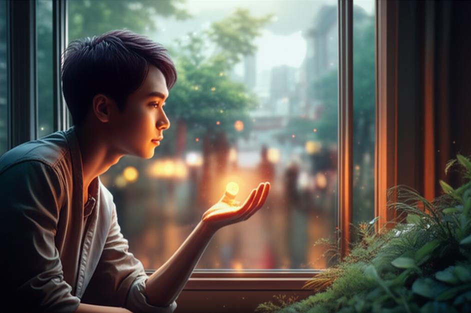 Người khám phá đam mê bên cửa sổ với đốm lửa hy vọng.