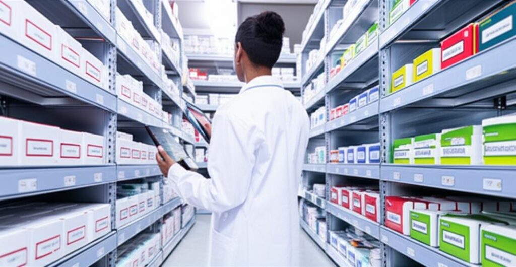 Kho dược phẩm hiện đại với hệ thống quản lý bằng công nghệ.
