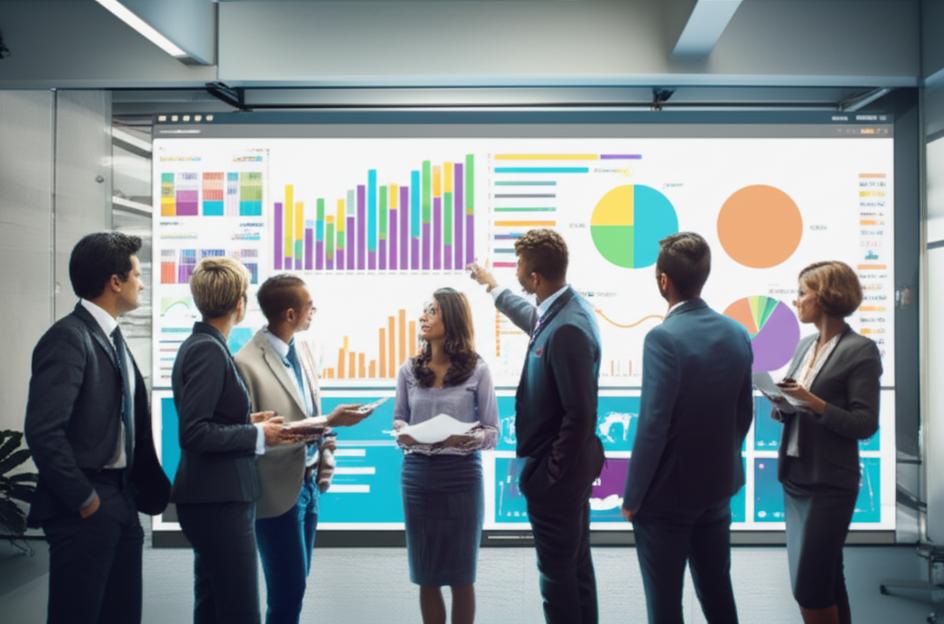 Bảng điều khiển trực quan hóa dữ liệu kinh doanh tại văn phòng.