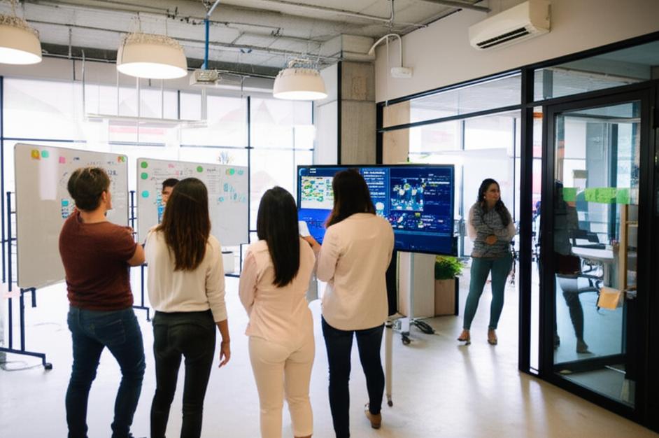 Nhân viên tích cực hợp tác và chia sẻ ý tưởng trong văn phòng hiện đại.