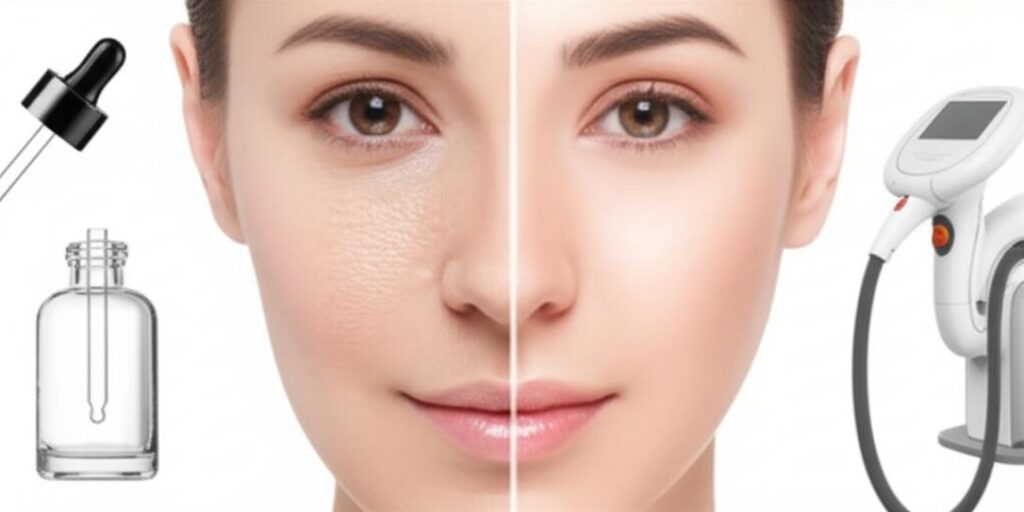 Trước và sau khi xóa nhăn, làn da trẻ hóa.