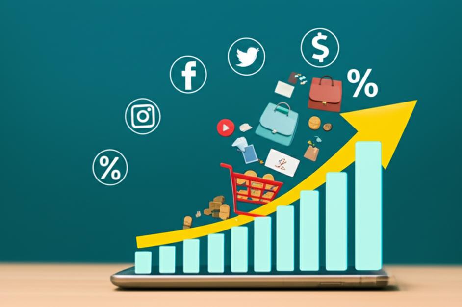 Infographic showing how to earn with Shopee Affiliate marketing, featuring social media, sales, and commission icons.