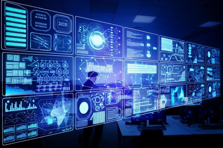 Trung tâm an ninh mạng tương lai với AI phân tích mối đe dọa thời gian thực.