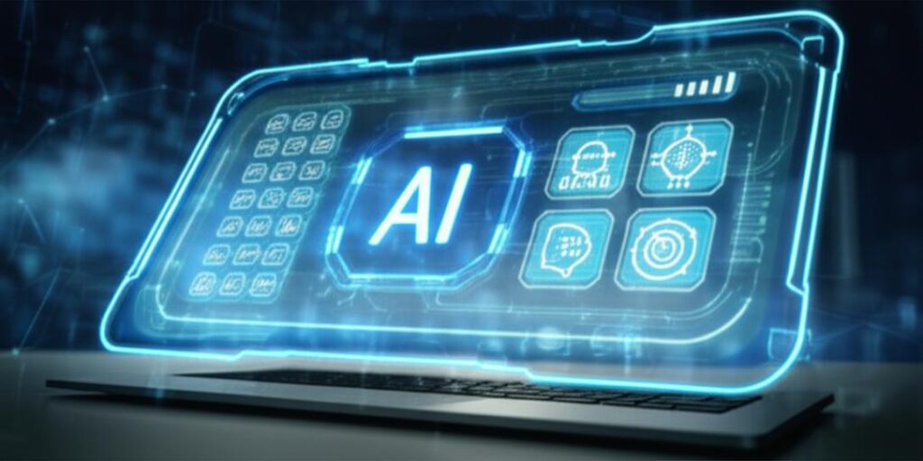 Giao diện AI trực quan hiển thị các câu lệnh và kết quả, minh họa cho sự tăng trưởng kinh doanh hiệu quả nhờ tối ưu hóa AI.