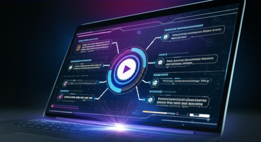 Conceptual visualization of AI-powered video marketing creation tool.