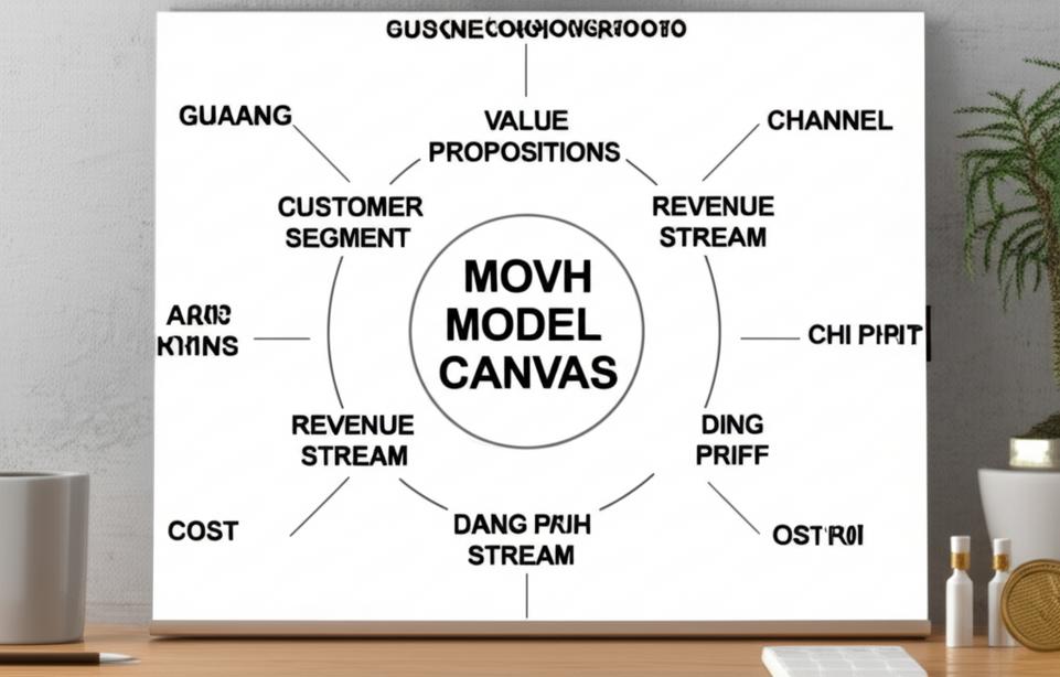 Infographic visualizing the Business Model Canvas components for business analysis.