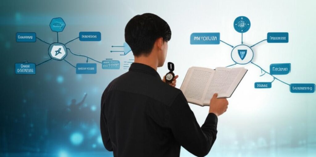 Bản đồ sự nghiệp và la bàn, biểu tượng cho định hướng và phát triển.