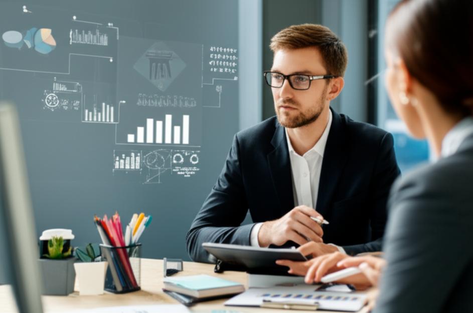 Chuyên gia đàm phán chuyên nghiệp trong môi trường văn phòng hiện đại, thể hiện sự tự tin và tập trung vào kết quả win-win.