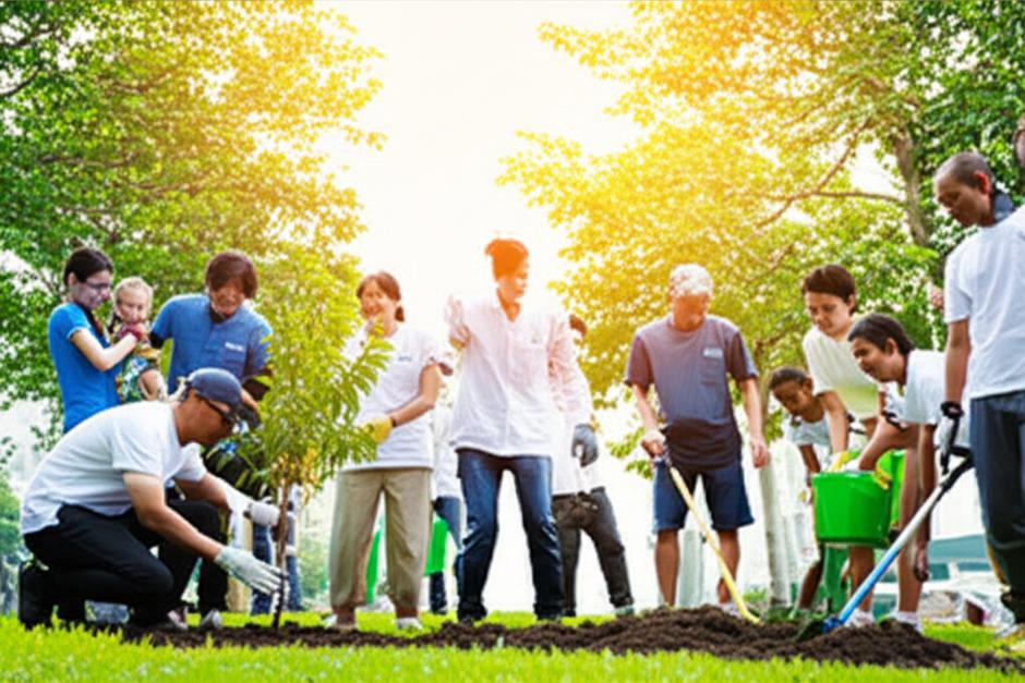 Montage of diverse people engaged in positive community service activities.