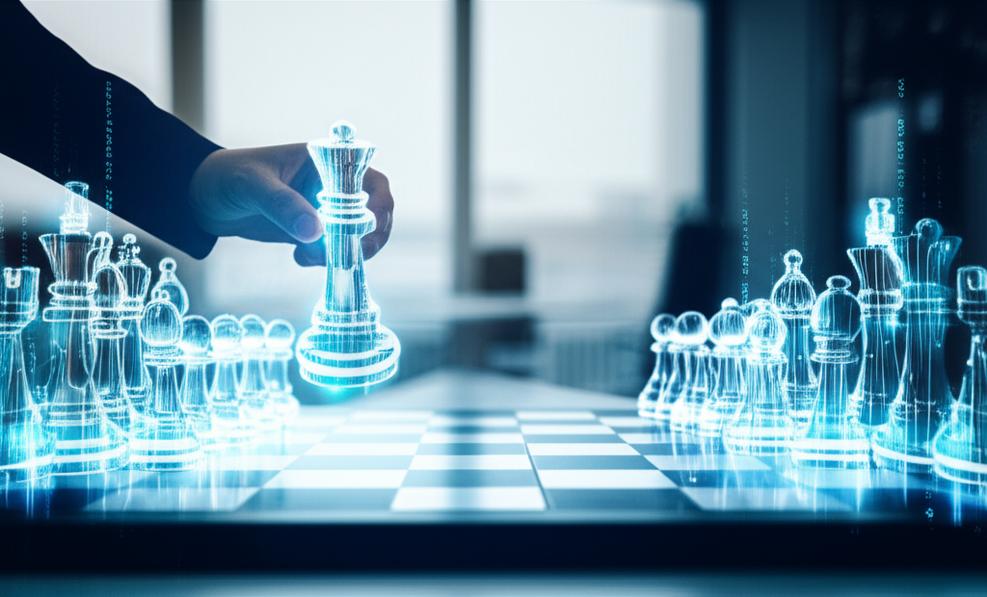 Hình ảnh biểu tượng cuộc cạnh tranh kinh doanh và chiến lược vượt lên dẫn đầu bằng công nghệ.