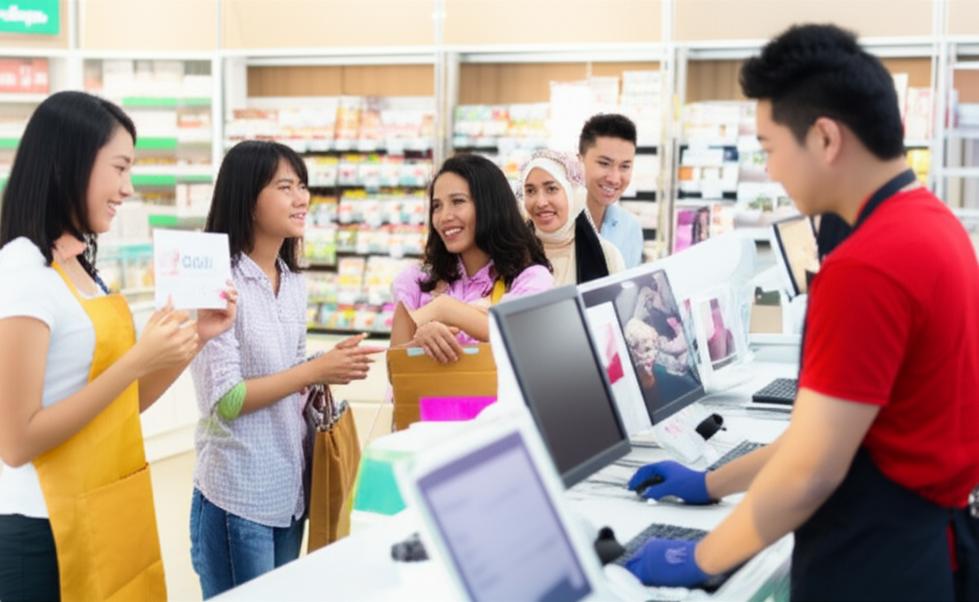 Nhân viên bán lẻ thân thiện, minh bạch tương tác với khách hàng trong cửa hàng hiện đại.