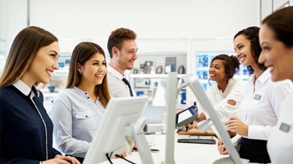 Nâng Tầm Trải Nghiệm Khách Hàng: Bí Quyết Cung Cấp Dịch Vụ Chất Lượng Cao 2 Khách hàng và nhân viên tương tác vui vẻ, thể hiện dịch vụ chất lượng cao.