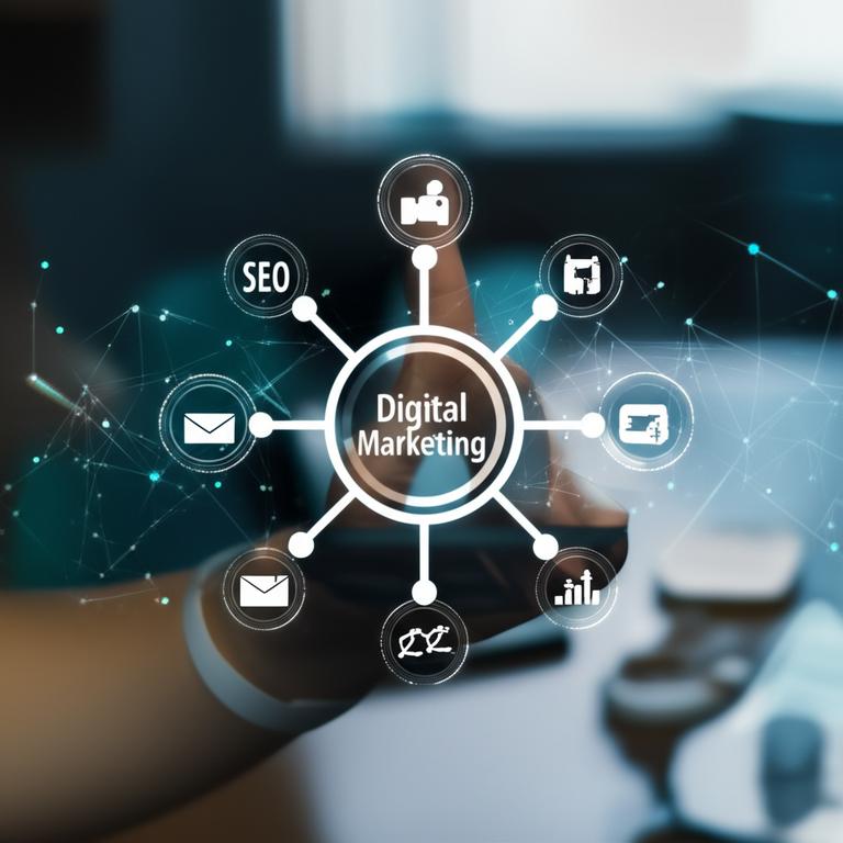 Digital marketing tools interconnected, representing integrated business growth strategies.