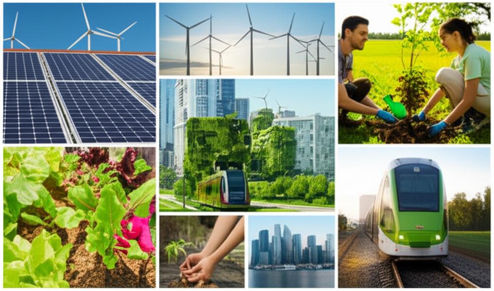 Bức ảnh ghép các dự án xanh, thể hiện sự bền vững và hy vọng cho môi trường.