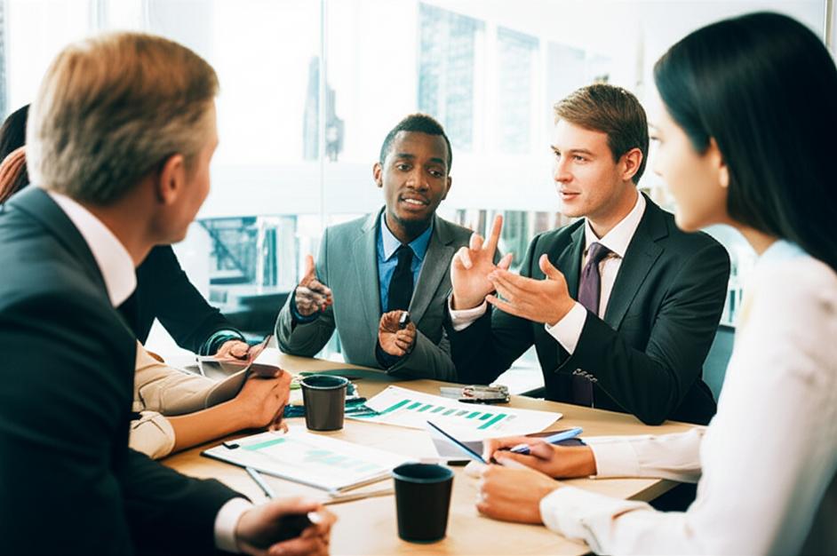 Bí Quyết Giao Tiếp Đàm Phán Hiệu Quả: Chinh Phục Mọi Thỏa Thuận 5 Chuyên gia kinh doanh trao đổi trong cuộc họp đàm phán.