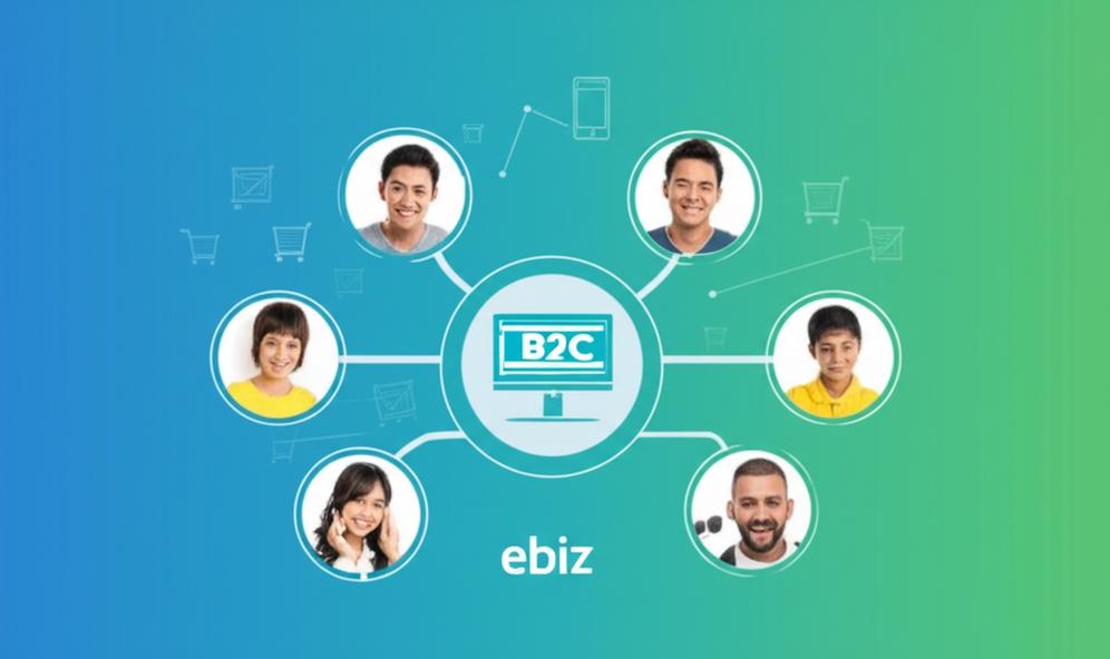 Minh họa mô hình B2C với doanh nghiệp kết nối trực tiếp với người tiêu dùng.