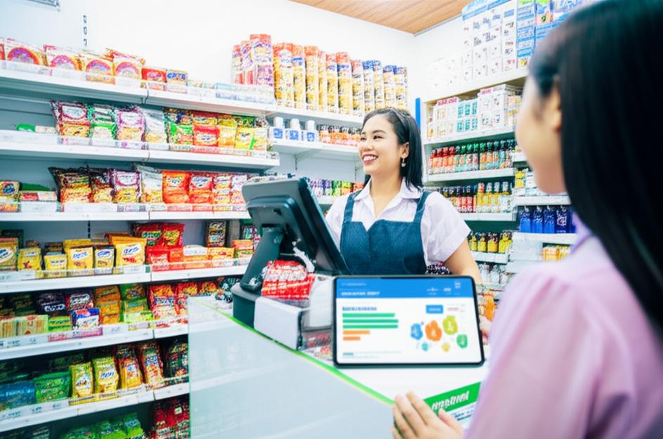 Cửa hàng tạp hóa nhỏ gọn, đầy đủ hàng hóa, chủ cửa hàng thân thiện, sử dụng phần mềm quản lý Ebiz.