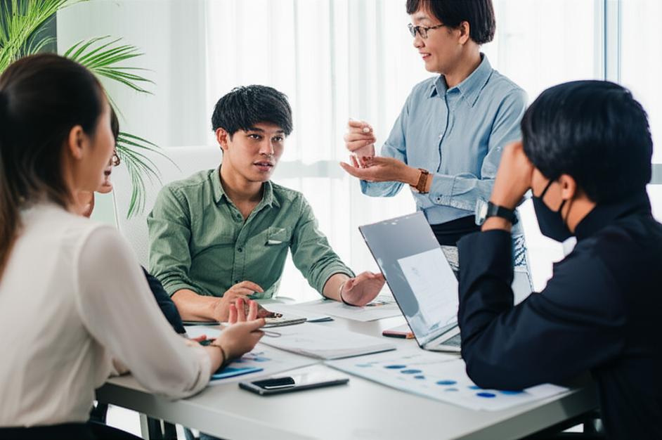 Chuyên gia đa dạng thảo luận tại bàn hội nghị, thể hiện kỹ năng đàm phán.