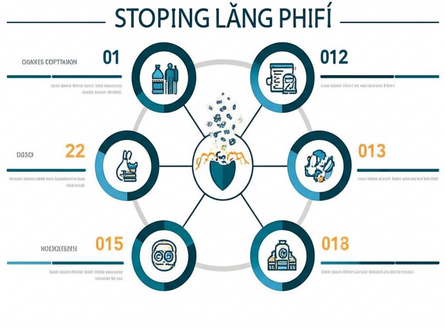 Infographic về ngăn chặn lãng phí, chia theo cá nhân, gia đình, doanh nghiệp, với biểu tượng và giải pháp công nghệ.