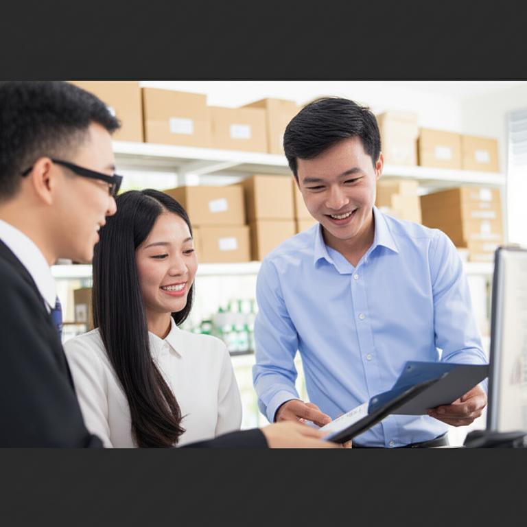 Doanh nhân và nhà cung cấp thảo luận hiệu quả.