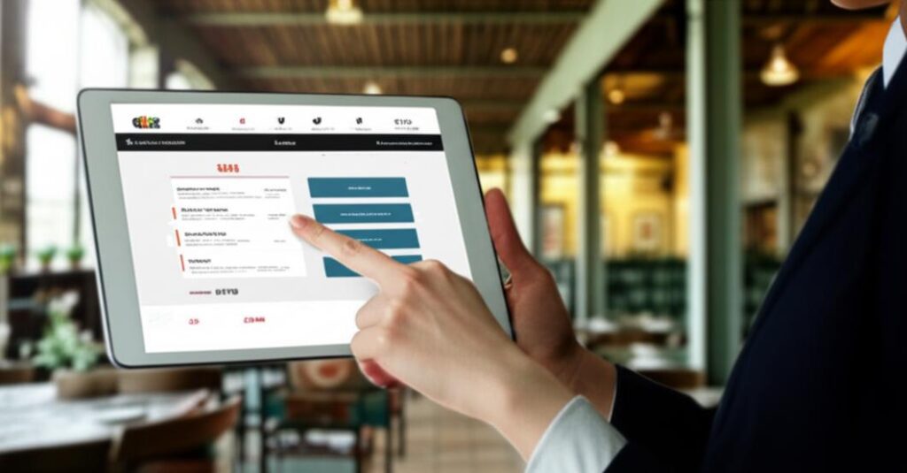 Nhân viên nhà hàng sử dụng máy tính bảng Ebiz để order món ăn hiệu quả, ngay cả khi không có kết nối internet.