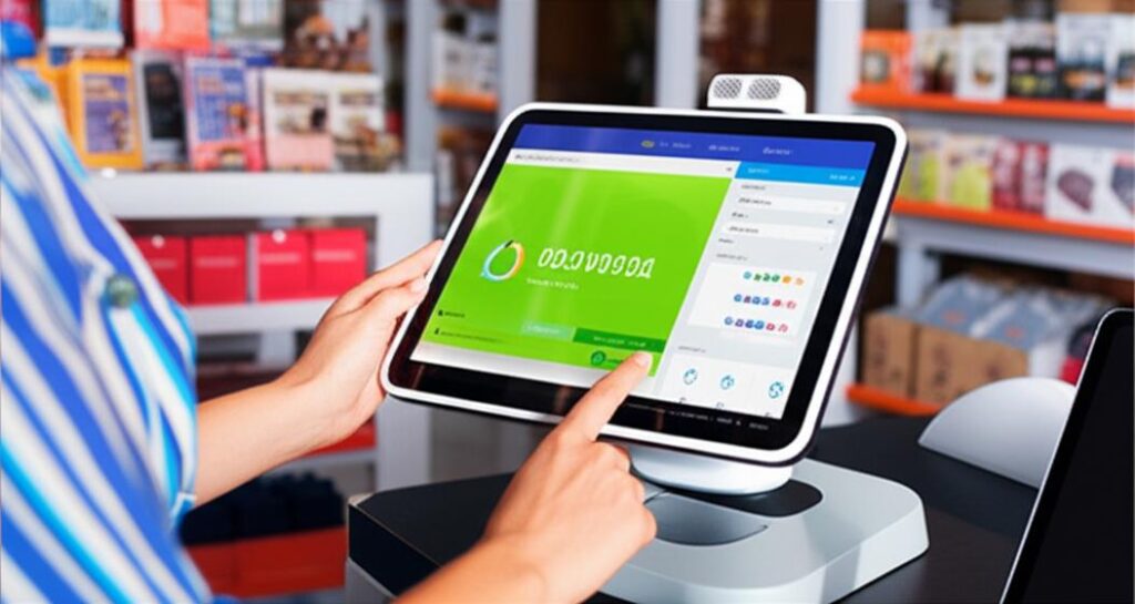 Phần Mềm POS Đa Nền Tảng: Giải Pháp Kinh Doanh Toàn Diện Cho Mọi Thiết Bị 9 Chủ cửa hàng sử dụng máy tính bảng với phần mềm POS Ebiz để quản lý kinh doanh hiệu quả trên nhiều thiết bị.