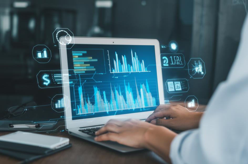 Giao diện phần mềm quản lý bán hàng hiện đại trên laptop, thể hiện hiệu quả kinh doanh.