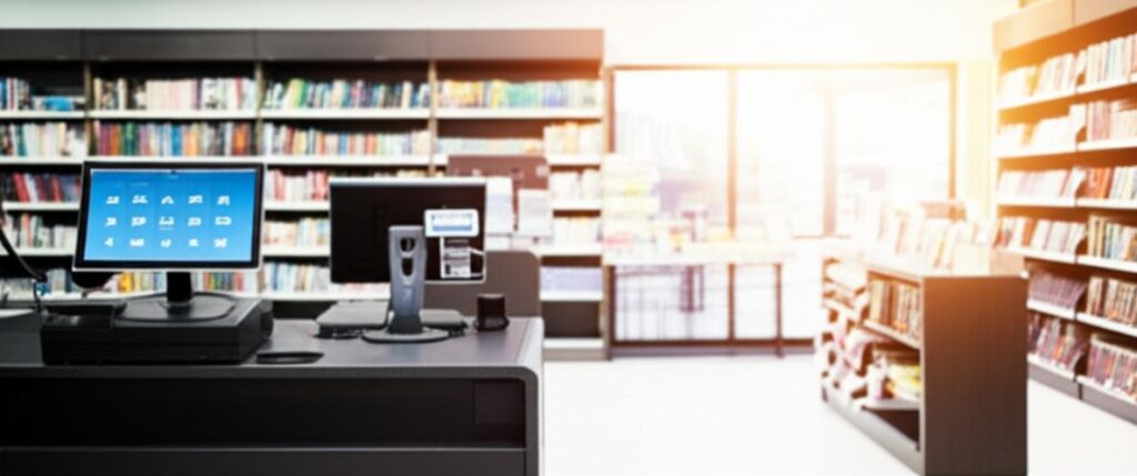 Nhà sách hiện đại với hệ thống POS quản lý hiệu quả.