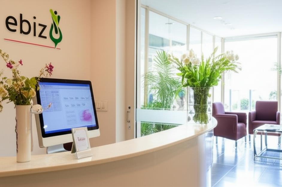 Phần Mềm Quản Lý Thẩm Mỹ Viện Offline: Giải Pháp Toàn Diện Cho Doanh Nghiệp Bạn 7 Khu vực lễ tân thẩm mỹ viện hiện đại với phần mềm quản lý Ebiz trên máy tính.