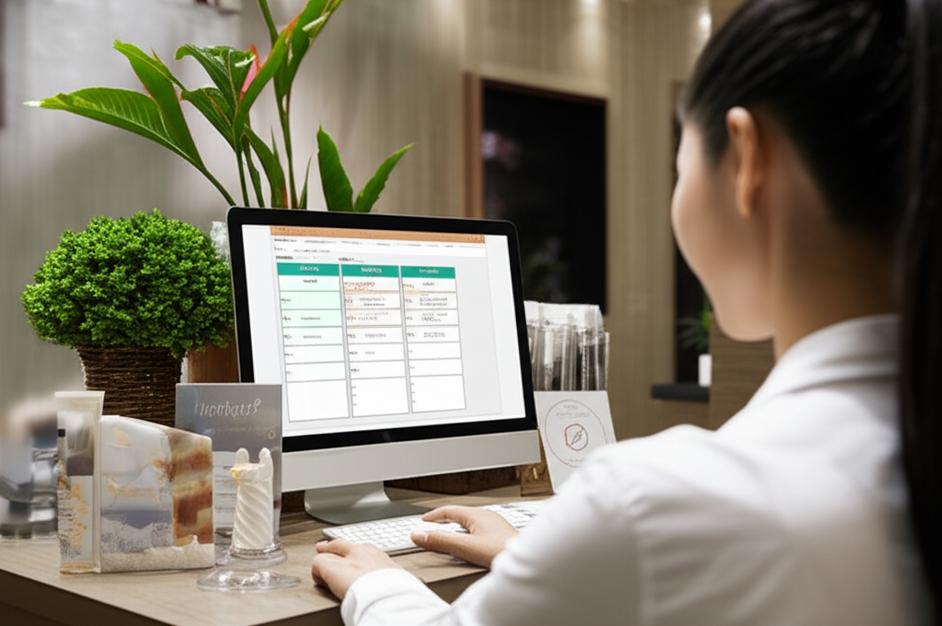 Giao diện phần mềm quản lý spa offline EbizSpa trên máy tính tại quầy lễ tân.