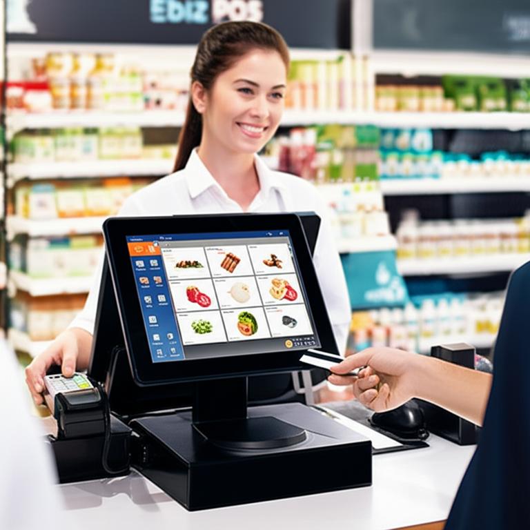 Modern retail store counter with a sleek touchscreen POS system