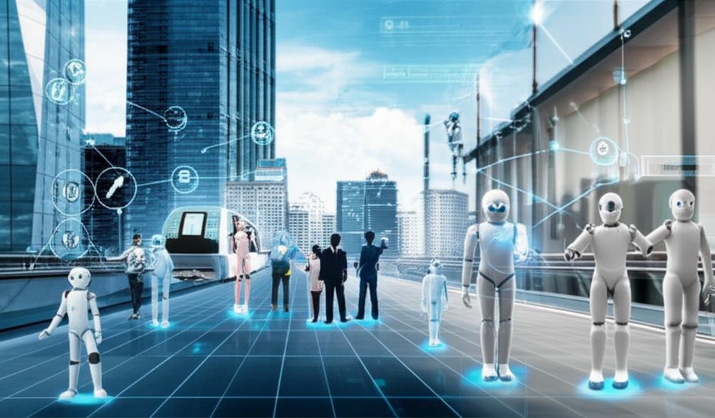 Thành phố tương lai với robot thế hệ mới tích hợp trong đời sống.