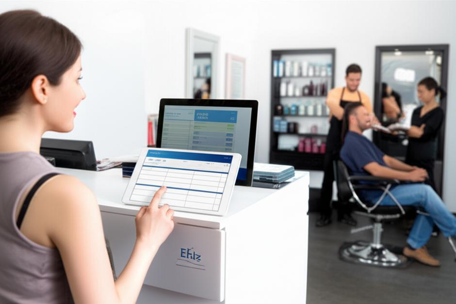 Salon tóc nhỏ hiện đại với phần mềm quản lý Ebiz giúp tối ưu hóa lịch hẹn và dịch vụ khách hàng.