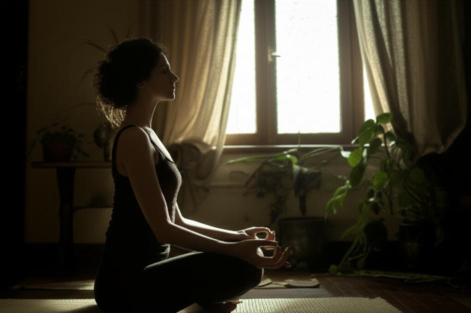 Người thiền định trong không gian yên bình, thư thái.