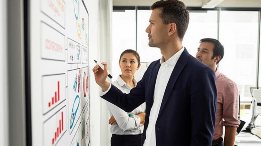 Buổi tư vấn mô hình kinh doanh với chuyên gia phác thảo Business Model Canvas cùng đội ngũ doanh nghiệp.
