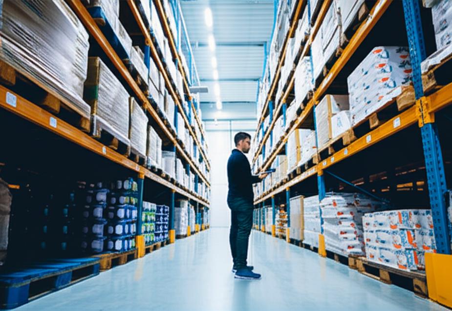 Kho hàng hiện đại với hệ thống quản lý tồn kho bằng thiết bị điện tử.