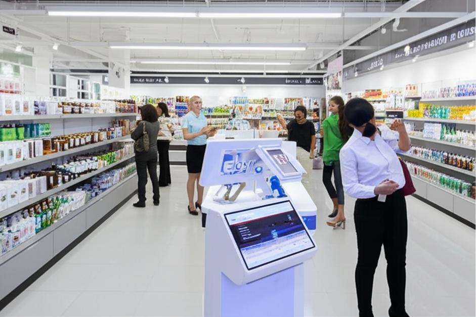 Cửa hàng bán lẻ hiện đại tích hợp công nghệ và trải nghiệm khách hàng.