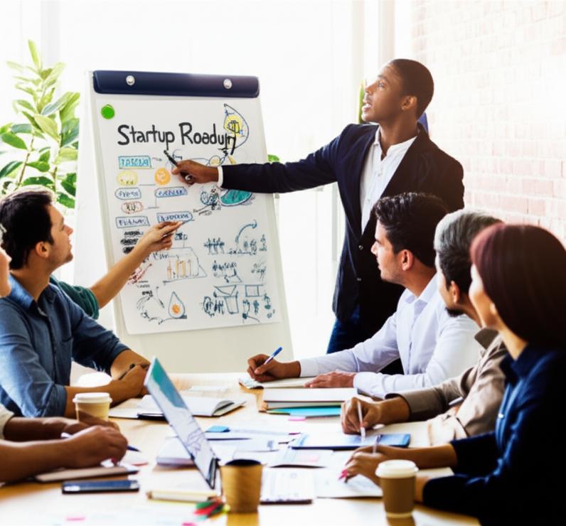 Các doanh nhân thảo luận ý tưởng khởi nghiệp.