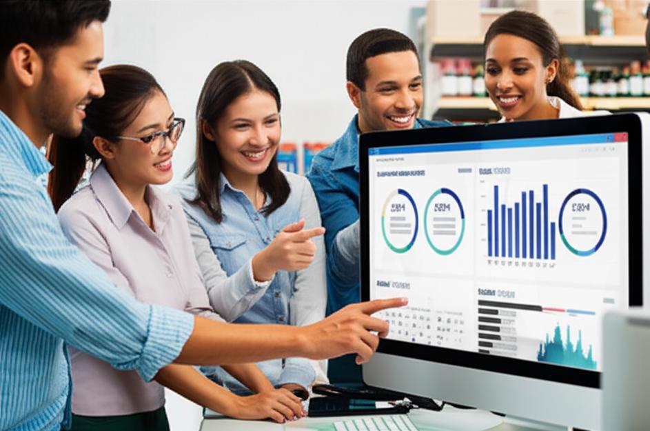 Nhân viên bán lẻ tương tác với bảng điều khiển CRM trên máy tính.